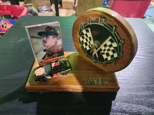 Davey Allison clock with #28 1:64 diecast car and card
